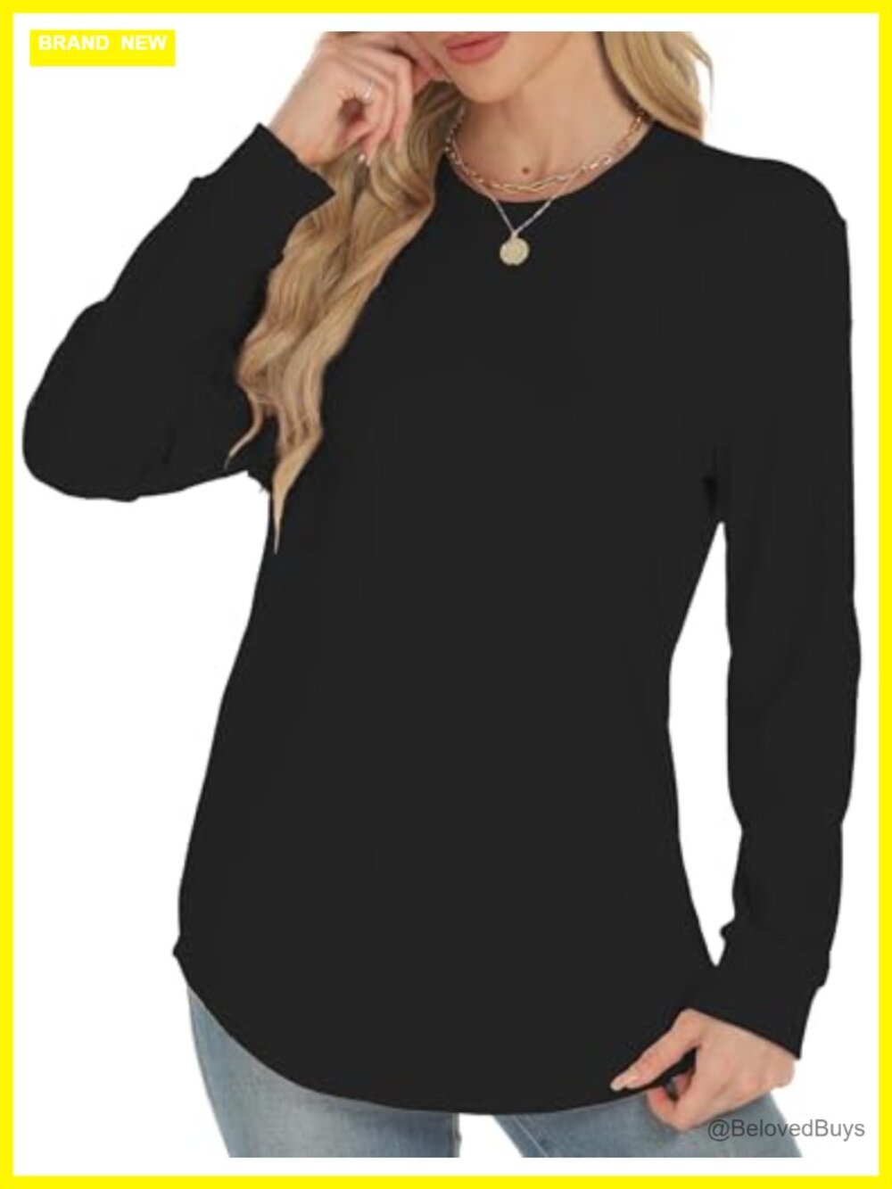 Women's Crew Neck Side Split Tunic Sweatshirt Long Sleeve Loose Fit
